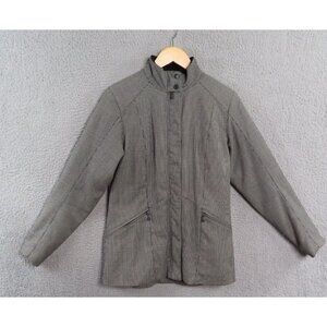 Ibex Wool Jacket Coat Womens Small Mad River White Black Mini Houndstooth Plaid